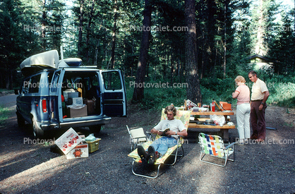 Canoe, Van, Lounge, Table, Trees, 1970s