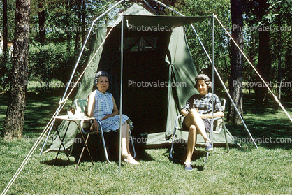 Girl, Female, Feminine, woman, lady, Adult, Person, Tent, Chairs, Lynn, Mrs G, May 1962, 1960s