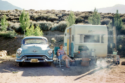 Hummingbird Camper, Trailer, Oldsmobile, BBQ, Barbecue, Car, vehicle, August 1959, 1950s