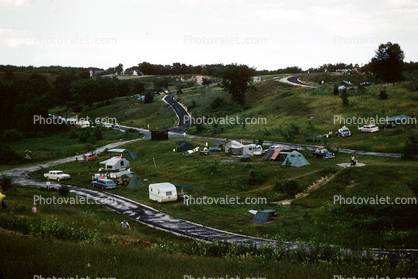 Trailers, Tents, cars, campsite, Mauthe Lake, Campbellsport, 1962, 1960s