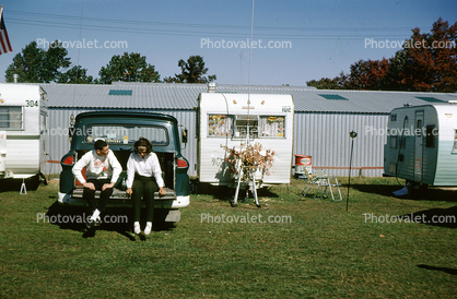 Trotwood Trailer, 1961 GMC Suburban, Couple Sitting, 1963, 1960s