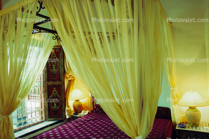 Hotel Bed, mosquito net, Interior, building