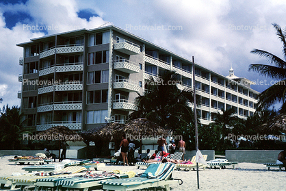 Beach, Lounge Chairs, Hotel Building