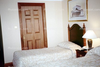 Room, Wall, Beds, Lamp, Door, Framed Print, Inside, Interior, Indoors, 1960s
