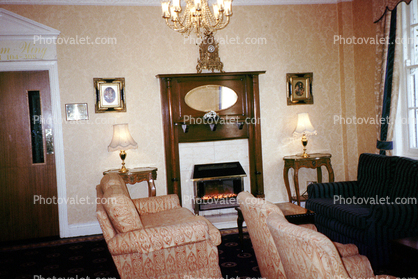 Lobby, Chairs, Fireplace, Mirror, Chandelier, Lamp
