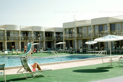 Lounge Chair, Poolside, Parasol, Motel, Slide, Woman, Legs, Knees, Royal Inn, 1970s