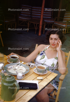 Table Setting, Tea, Coffee, 1940s, Ojai California, Ventura County, 1949