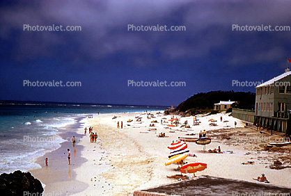 Beach, Sand, Ocean, Parasol, Sandy, Paget Bermuda, 1950s