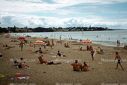 Beach, Sand, Ocean, Auckland, New Zealand, 1968, 1960s