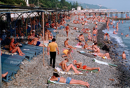 Crowded Beach, People, Crowds, Water, Sochi, Black Sea, 1980s