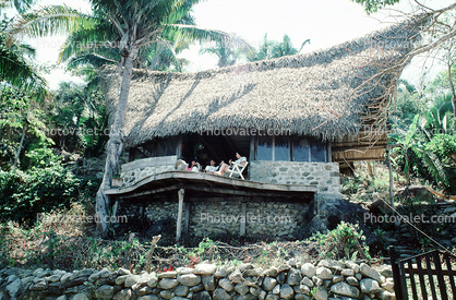 Thatched Roof House, Home, stone, rocks, jungle, Yelapa, Mexico, Sod