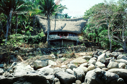 Thatched Roof, Home, House, stone, rocks, jungle, Yelapa, Mexico, Sod