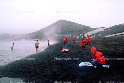 Swimming, Black Sand, Beach, Hot Springs, volcanic, Deception Island, Antarctica