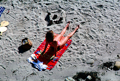 Bikini Lady on a Towel at the Beach, San Castle