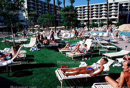Crowds Lounging at a Swimming Pool, Lounge Chairs, Hotel