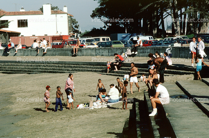 People at Aquatic Park, beach, sand, steps