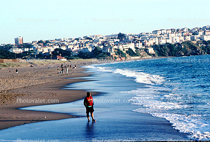 beach, sand water, Pacific Ocean, Seacliff, houses, homes, Baker Beach, Sea Cliff