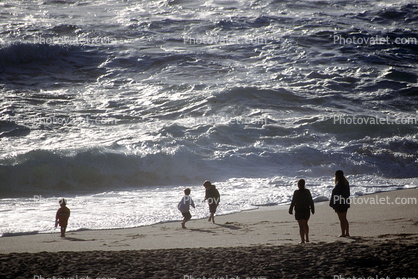 Kids playing with the Waves, White Water, Montara Beach, Pacific Ocean, California