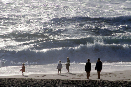 Kids playing with the Waves, White Water, Montara Beach, Pacific Ocean, California