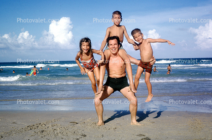 Father, Daughter, Sons, Family, Beach, summer, 1950s