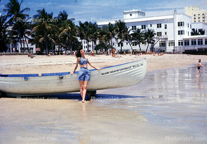 Miami Beach Lifeboat, Beach, Sand, 1950s
