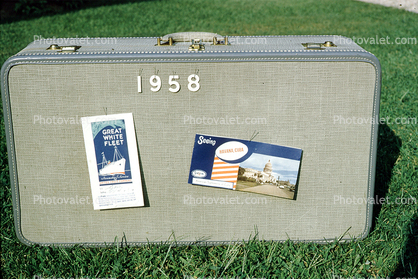 baggage, luggage, travel tickets, 1958, 1950s