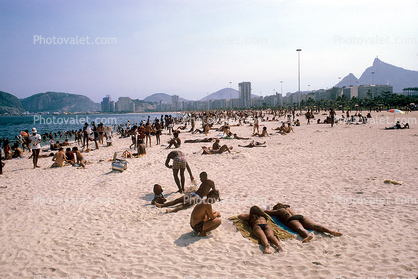 Copacabana Beach, sand, sun worshippers, 1960s