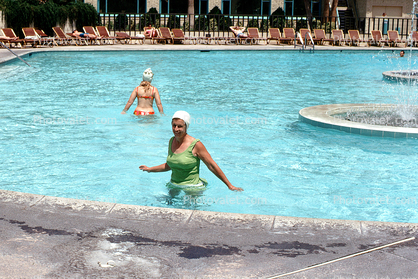 Pool, Poolside, Woman, Swimsuit, Bathing Cap, Summer, 1960s