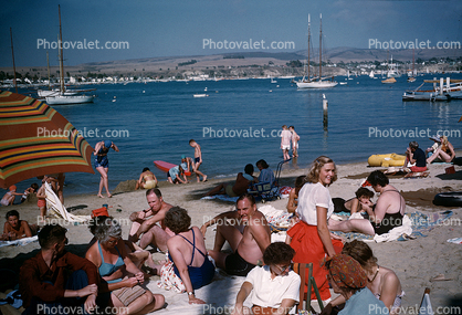 crowds, Beach, Sand, Ocean, Balboa, Newport Beach, 1949, 1940s