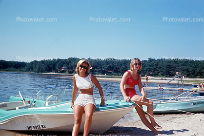 Beach, Sand, Lake, Cute, Babs and Sue, Michigan, 1964, 1960s