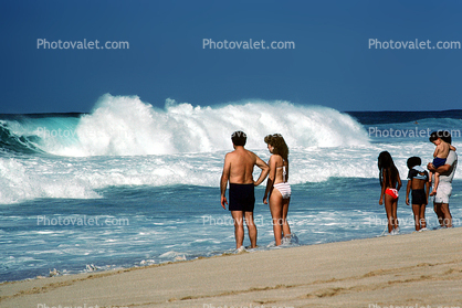 Beach, Sand, Ocean, wave, Honolulu, Hawaii, 1985, 1980s