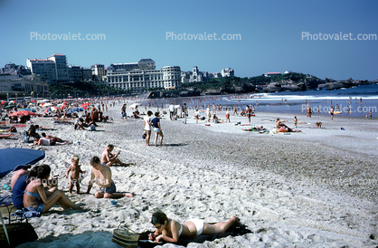 Beach, Sand, Ocean, Grande Plage, Biarritz, 1967, 1960s