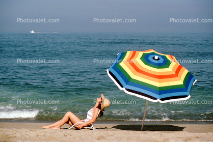 Woman, Umbrella, Parasol, Beach, Ocean, 1970s