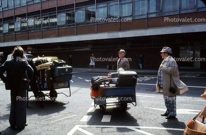 Luggage, Baggage, Men, Suits, Hat, Windy, Cart, May 1971, 1970s