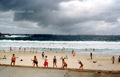 beach, sand, clouds, water, Australia, 1950s