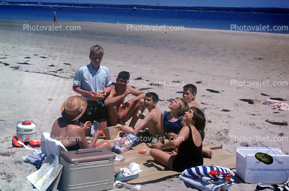Picnic, Beach, Sand, Cape Cod, Massachusetts, 1950s
