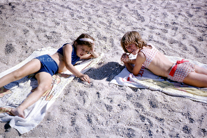 Beach, Sunny, Girls, Towels, Sand, Suntan, Sunburn, Sun Worshippers, 1960s