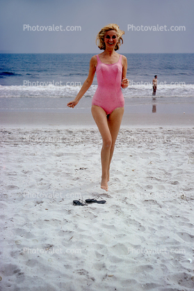 Woman, Beach, Sand, Ocean, 1960s