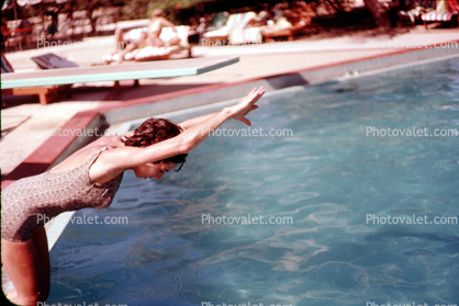 Woman Diving into the water, swimming pool, swimsuit, one piece, aio, swimwear, bathing suit, 1950s