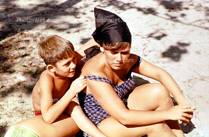 Mother, son, beach, playful, 1960s