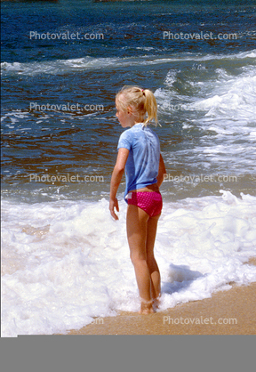 Pacific Ocean, water, waves, sand, beachwear, beach, girl, 1960s