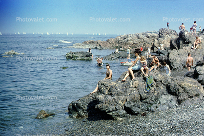 Rocks, Pebbles, Water, Sailboats, Marblehead, Massachusetts, 1966, 1960s