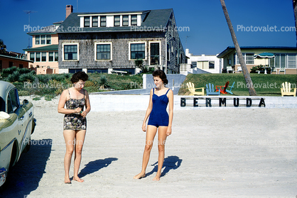 Lady, Woman, Beach, Sand, House, Home, Car, Automobile, Vehicle, 1960s