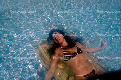 Air Mattress, Pool, Floating, Lounging, Sun Worshipper, Ripples, Water, Liquid, Wet, Wavelets, 1960s