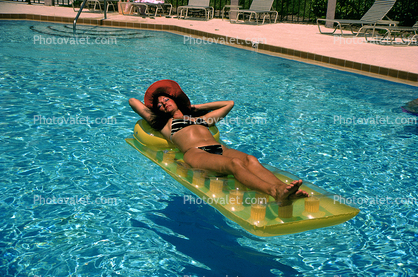 Air Mattress, Pool, Floating, Lounging, Sun Worshipper, Ripples, Water, Liquid, Wet, Wavelets, 1960s