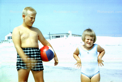 Sister, Brother, Ball, Beach, 1960s