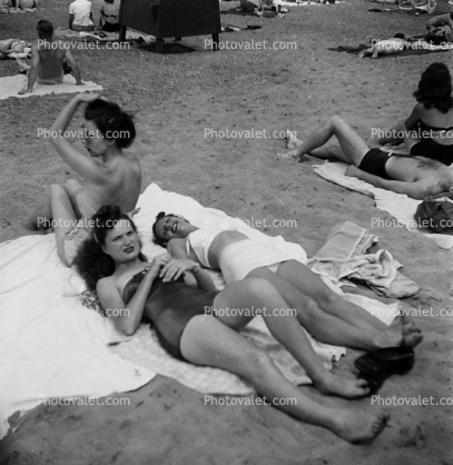 Beach, Towels, Women, Tanning, 1940s