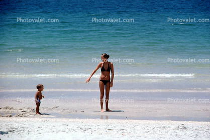 Beach, Ocean, Sand, Woman, Boy, 1976, 1970s