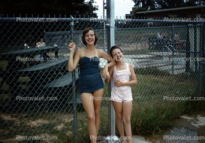 Smiling Ladies, happy, swimsuit, 1950s