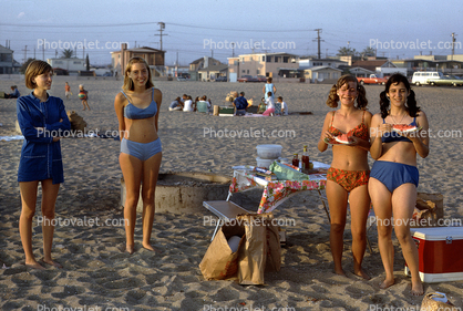 Girls Sweet 16 Birthday Party, Beach, Eating Watermelon, 1960s